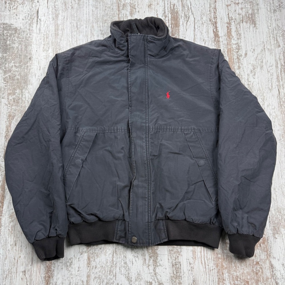 Polo Ralph Lauren Mens Navy Blue Cotton Bomber Jacket Red Pony Logo Size M
